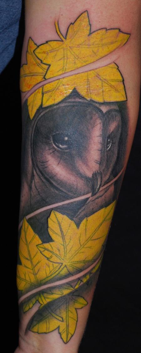 Tattoos - Barn Owl and Leaves - 82287